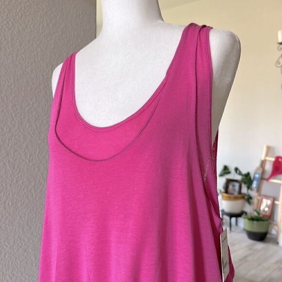 NWT Free People Karmen Tank Pink Oversized Loose Scoop S Linen Blend Active Gym - Picture 4 of 8